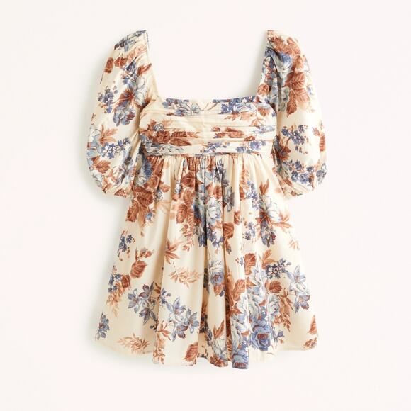 Abercrombie & Fitch Emerson Puff Sleeve Mini Dress - XS Petite - Cream Floral - Picture 1 of 6